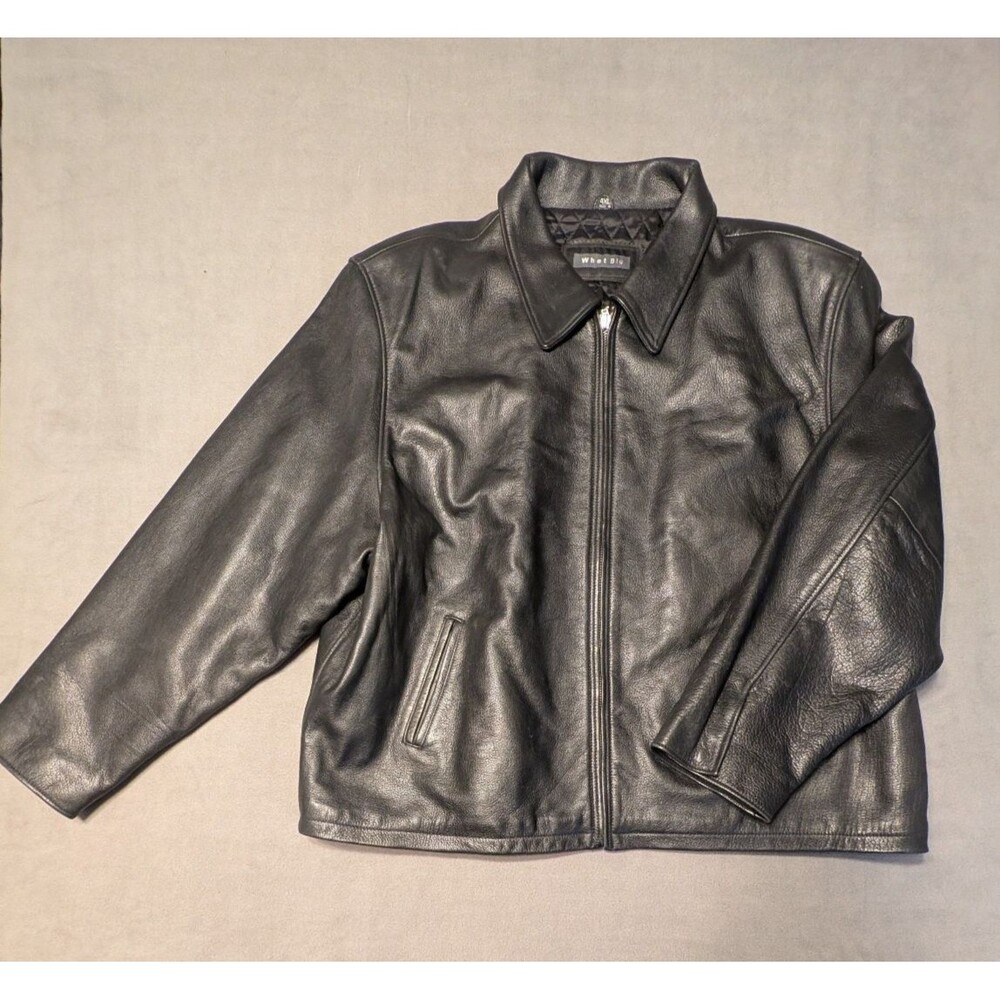 Whet Blu Mens 4XL Black Genuine Leather Jacket Full Zip Quilted Lined